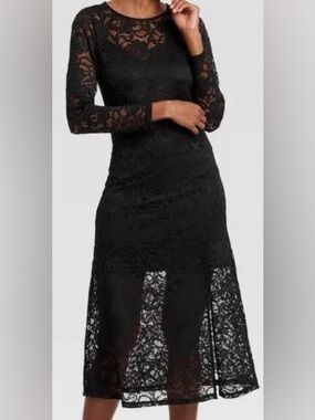 a new day Black Lace Long Sleeve Midi Dress